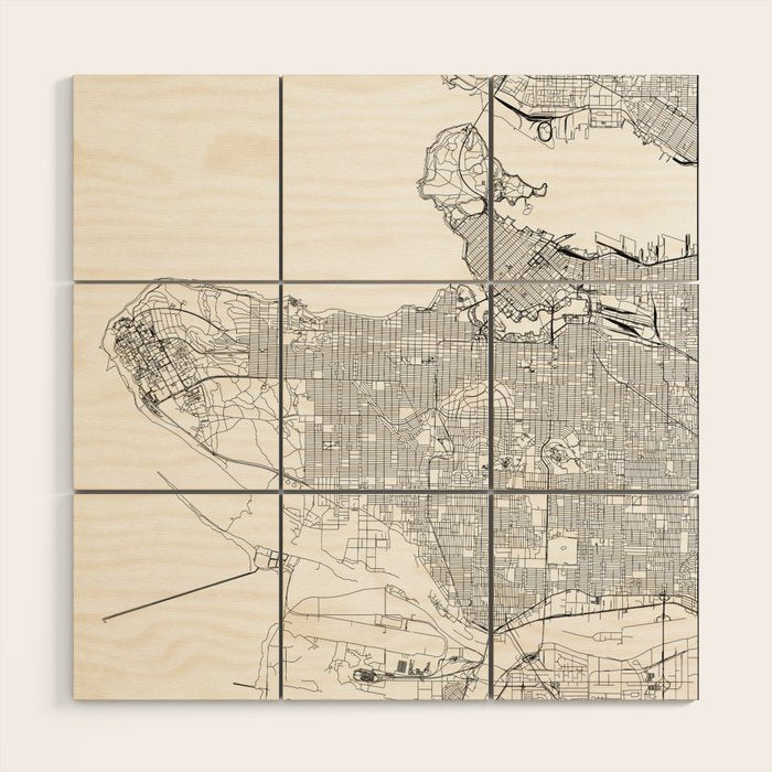 Vancouver White Map Wood Wall Art Gallery Image 1