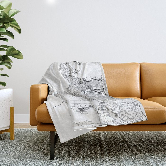 Vancouver White Map Throw Blanket Gallery Image 1