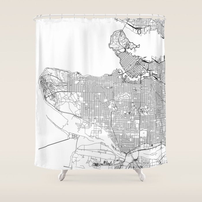 Vancouver White Map Shower Curtain Gallery Image 1