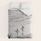 Surfers | Minimalist Black White Photography | Ocean Beach Travel Photo Comforter Gallery Image 6