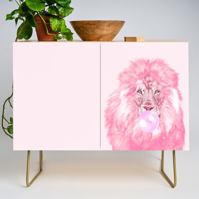 Lion Chewing Bubble Gum in Pink Credenza Gallery Image 1