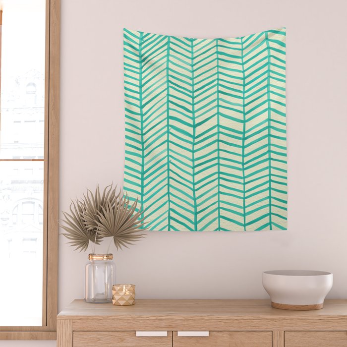 Mint Herringbone Wall Tapestry Gallery Image 2