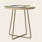 Leaf wall // navy blue pine and sage green leaves golden lines Side Table Gallery Image 1