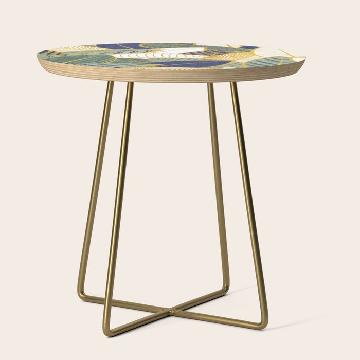 Leaf wall // navy blue pine and sage green leaves golden lines Side Table Gallery Image 1