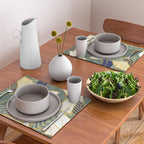 Leaf wall // navy blue pine and sage green leaves golden lines Placemat Gallery Image 2