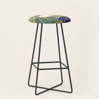 Leaf wall // navy blue pine and sage green leaves golden lines Stool Gallery Image 1