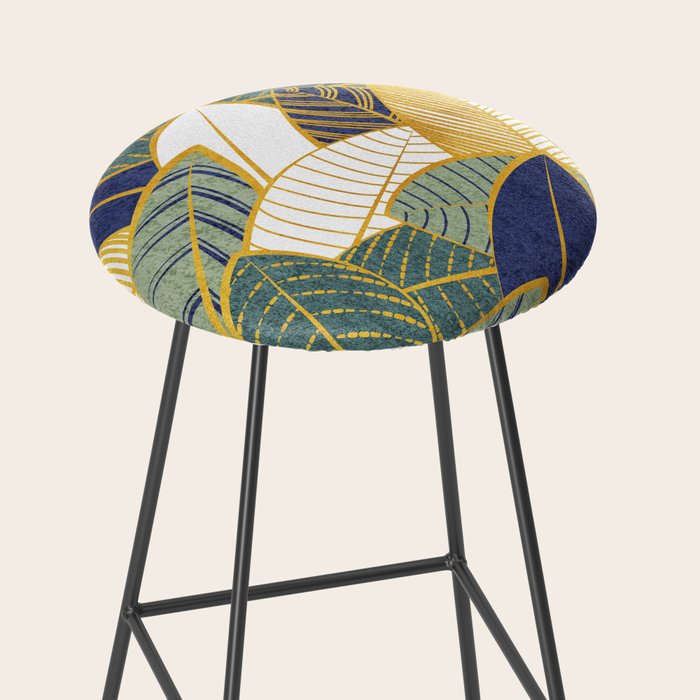 Leaf wall // navy blue pine and sage green leaves golden lines Stool Gallery Image 2