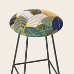 Leaf wall // navy blue pine and sage green leaves golden lines Stool Gallery Image 2