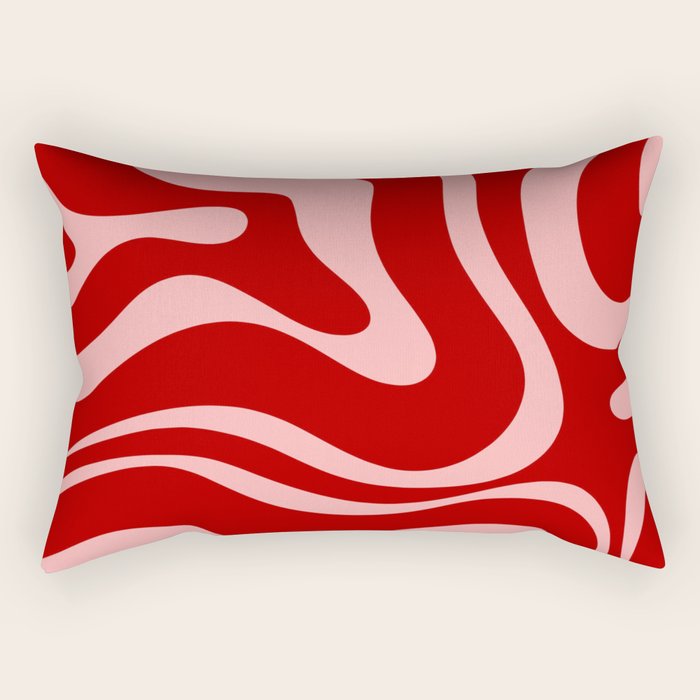 Modern Retro Liquid Swirl Fluid Abstract Bold Red and Pink Rectangular Pillow Gallery Image 2