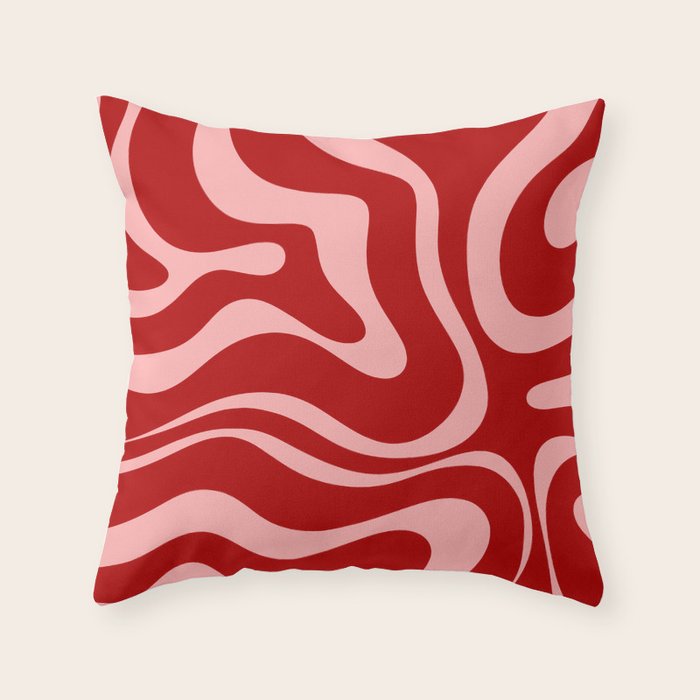 Modern Retro Liquid Swirl Fluid Abstract Bold Red and Pink Throw Pillow Gallery Image 1