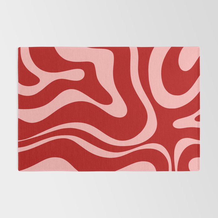 Modern Retro Liquid Swirl Fluid Abstract Bold Red and Pink Rug Gallery Image 2