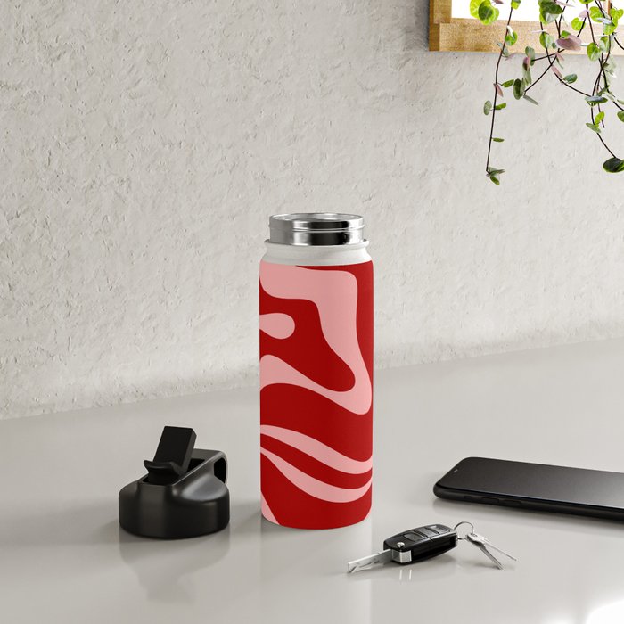 Modern Retro Liquid Swirl Fluid Abstract Bold Red and Pink Water Bottle Gallery Image 4
