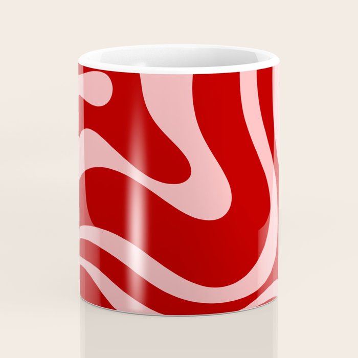 Modern Retro Liquid Swirl Fluid Abstract Bold Red and Pink Coffee Mug Gallery Image 4