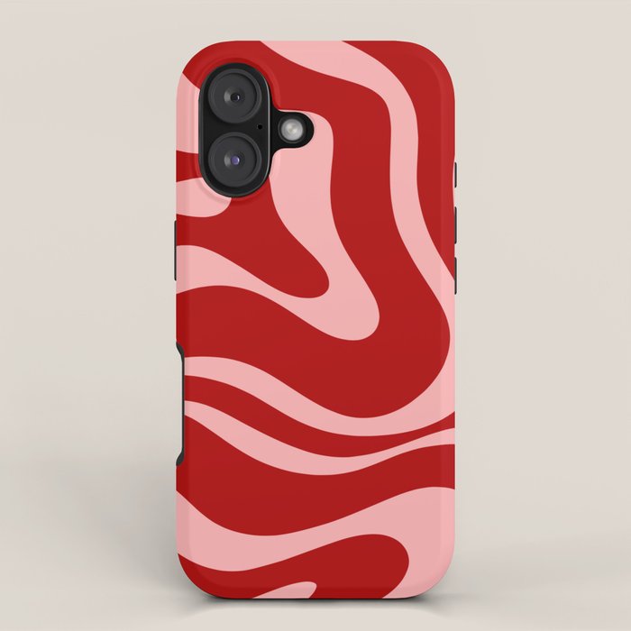 Modern Retro Liquid Swirl Fluid Abstract Bold Red and Pink iPhone Case Gallery Image 1