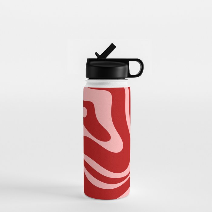 Modern Retro Liquid Swirl Fluid Abstract Bold Red and Pink Water Bottle Gallery Image 1