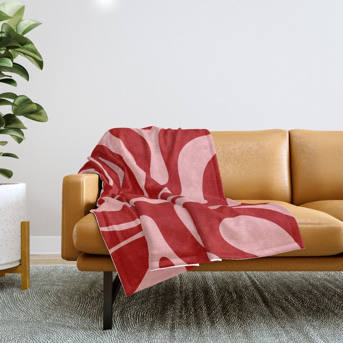 Modern Retro Liquid Swirl Fluid Abstract Bold Red and Pink Throw Blanket Gallery Image 1