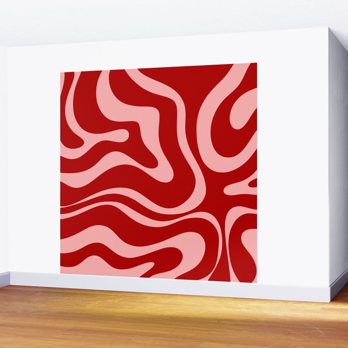 Modern Retro Liquid Swirl Fluid Abstract Bold Red and Pink Wall Mural Gallery Image 2
