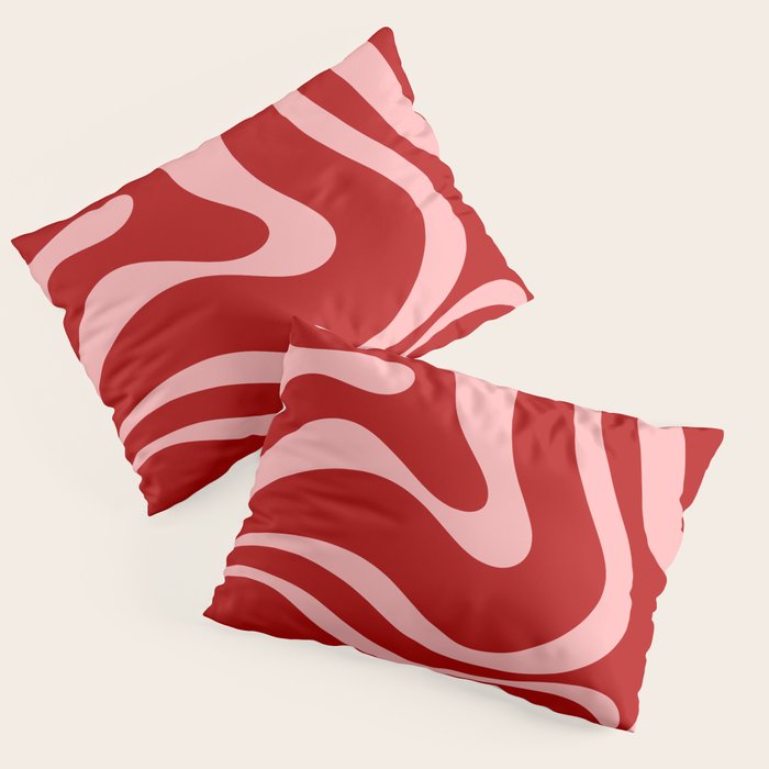 Modern Retro Liquid Swirl Fluid Abstract Bold Red and Pink Pillow Sham Gallery Image 1
