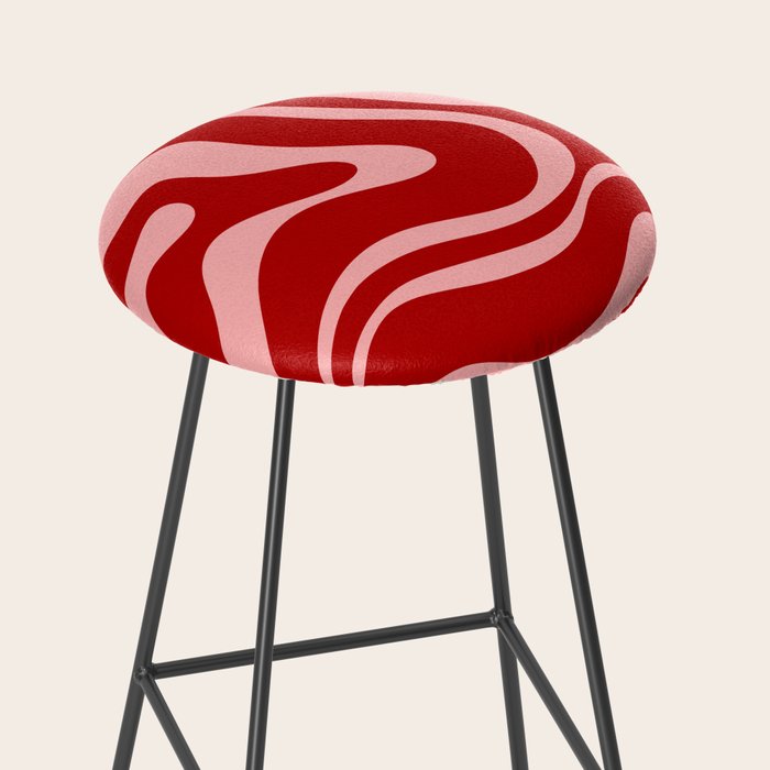 Modern Retro Liquid Swirl Fluid Abstract Bold Red and Pink Stool Gallery Image 2
