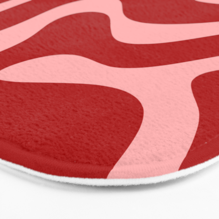 Modern Retro Liquid Swirl Fluid Abstract Bold Red and Pink Bath Mat Gallery Image 3