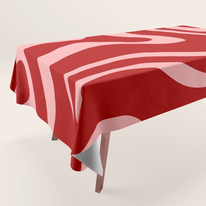 Modern Retro Liquid Swirl Fluid Abstract Bold Red and Pink Tablecloth Gallery Image 1