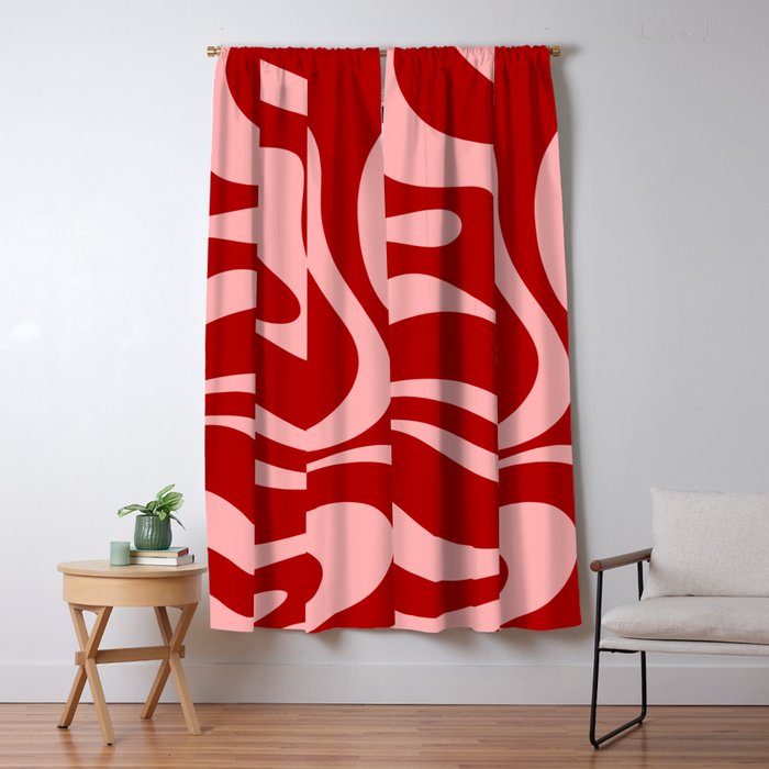 Modern Retro Liquid Swirl Fluid Abstract Bold Red and Pink Window Curtain Gallery Image 5