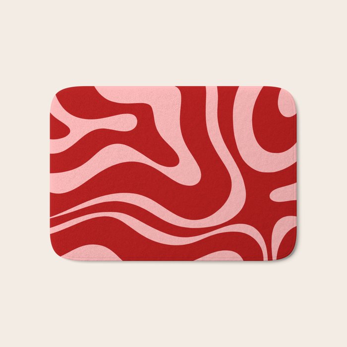 Modern Retro Liquid Swirl Fluid Abstract Bold Red and Pink Bath Mat Gallery Image 1