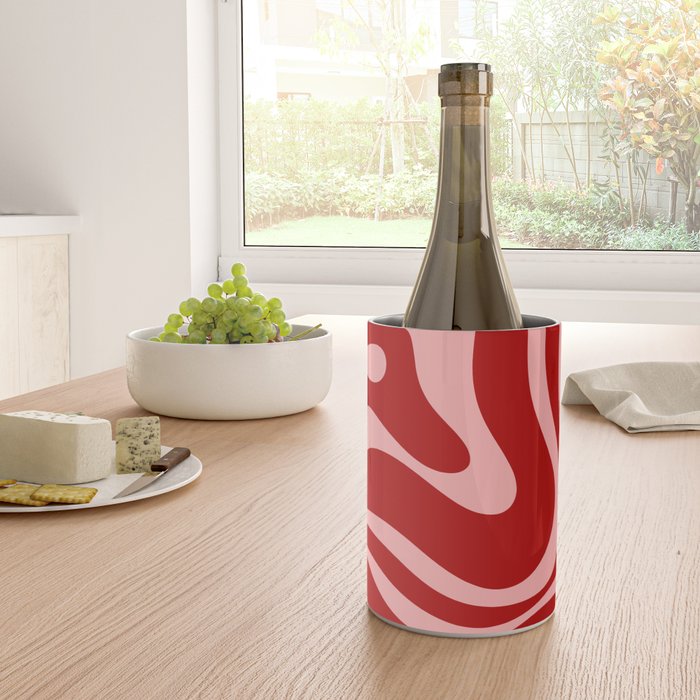 Modern Retro Liquid Swirl Fluid Abstract Bold Red and Pink Wine Chiller Gallery Image 4