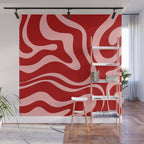 Modern Retro Liquid Swirl Fluid Abstract Bold Red and Pink Wall Mural Gallery Image 1