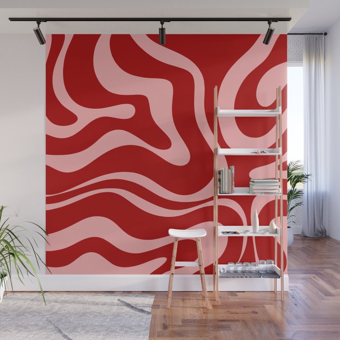 Modern Retro Liquid Swirl Fluid Abstract Bold Red and Pink Wall Mural Gallery Image 1