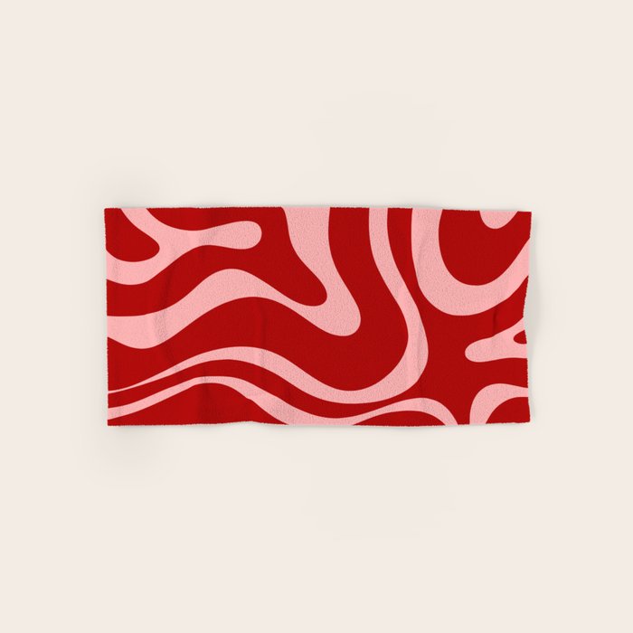 Modern Retro Liquid Swirl Fluid Abstract Bold Red and Pink Bath Towel Gallery Image 1