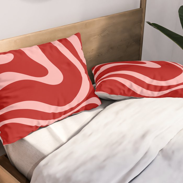 Modern Retro Liquid Swirl Fluid Abstract Bold Red and Pink Pillow Sham Gallery Image 2