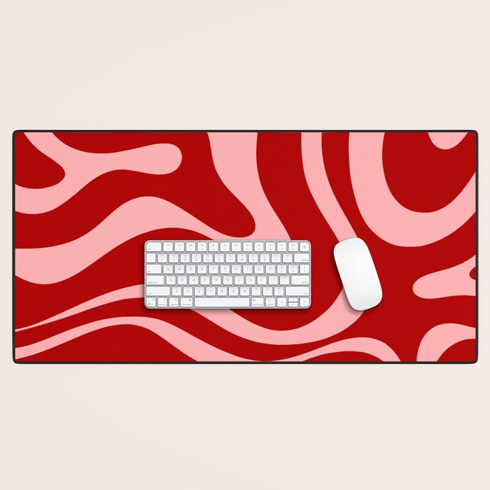 Modern Retro Liquid Swirl Fluid Abstract Bold Red and Pink Desk Mat Gallery Image 1