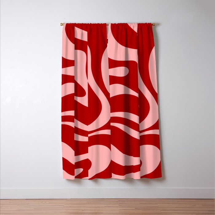 Modern Retro Liquid Swirl Fluid Abstract Bold Red and Pink Window Curtain Gallery Image 3