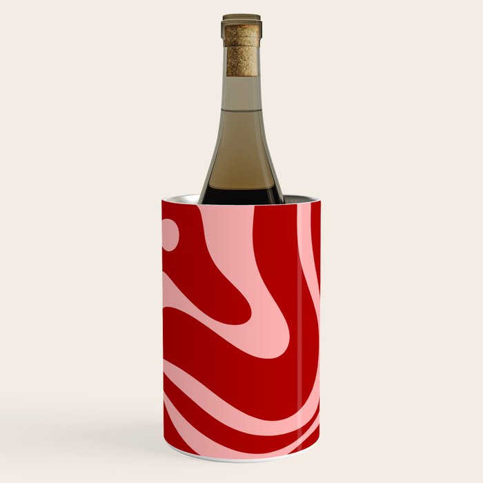 Modern Retro Liquid Swirl Fluid Abstract Bold Red and Pink Wine Chiller Gallery Image 1