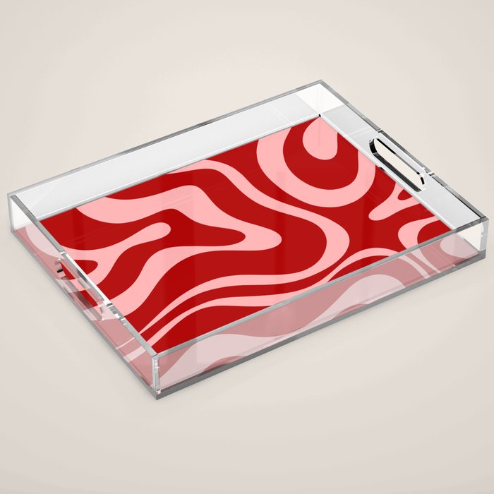 Modern Retro Liquid Swirl Fluid Abstract Bold Red and Pink Acrylic Tray Gallery Image 1