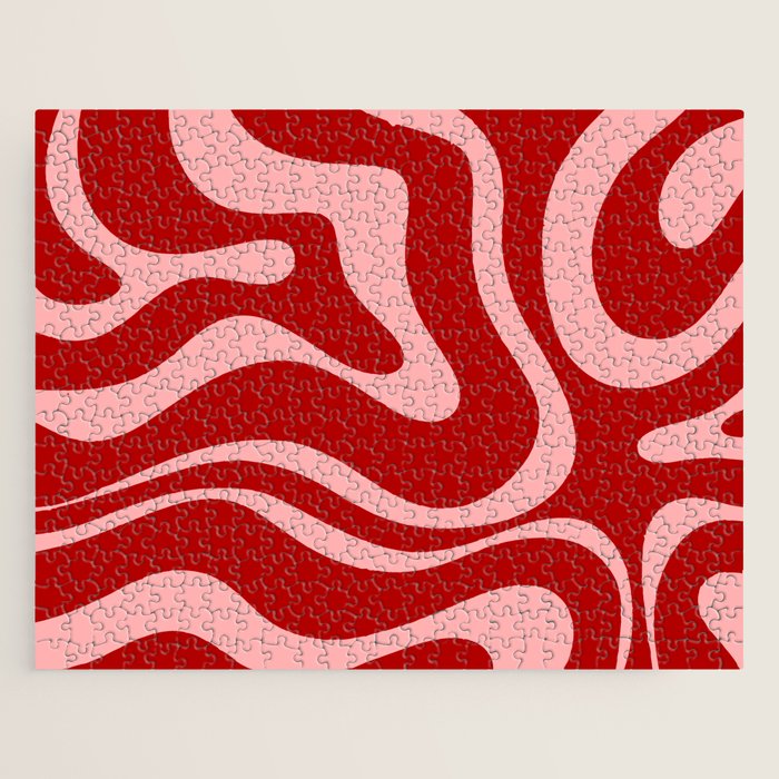 Modern Retro Liquid Swirl Fluid Abstract Bold Red and Pink Jigsaw Puzzle Gallery Image 1