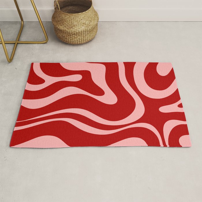 Modern Retro Liquid Swirl Fluid Abstract Bold Red and Pink Rug Gallery Image 1