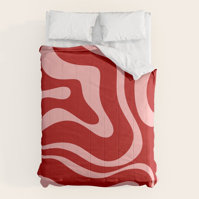 Modern Retro Liquid Swirl Fluid Abstract Bold Red and Pink Comforter Gallery Image 6