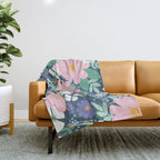 Pink and violet florals Throw Blanket Gallery Image 1