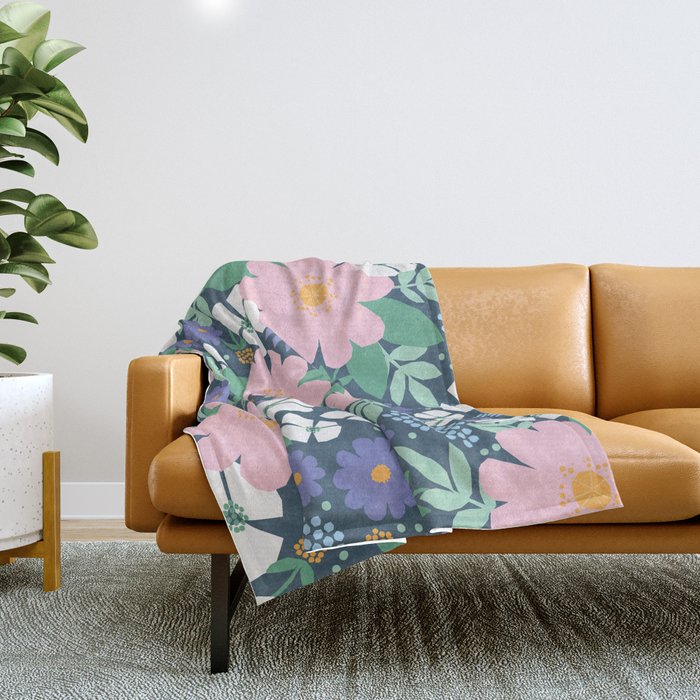 Pink and violet florals Throw Blanket Gallery Image 1