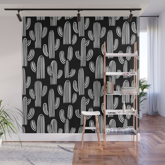 Cactus plant doodle art pattern Wall Mural Gallery Image 1