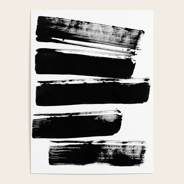 Stripes Black & White Minimalist Abstract Mid century Ink Art Dark Brush Strokes Poster Gallery Image 4