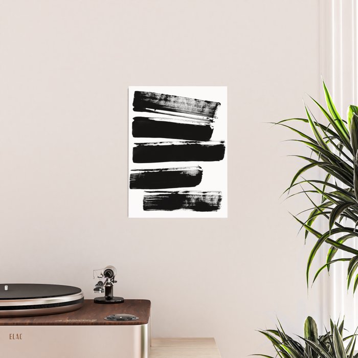 Stripes Black & White Minimalist Abstract Mid century Ink Art Dark Brush Strokes Poster Gallery Image 2