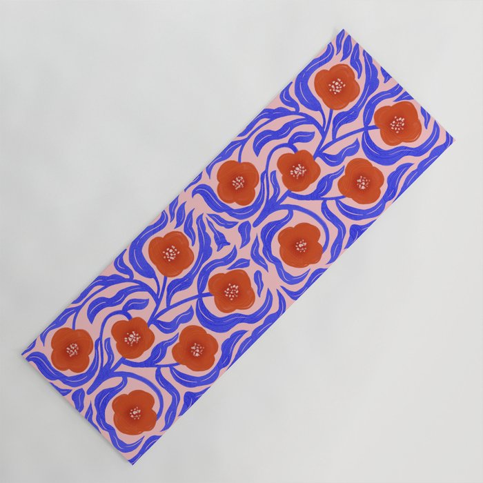 Bold Red Flowers And Blue Leaves Yoga Mat Gallery Image 1