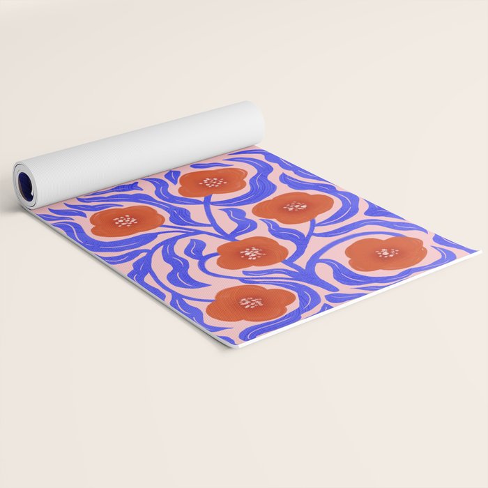 Bold Red Flowers And Blue Leaves Yoga Mat Gallery Image 2