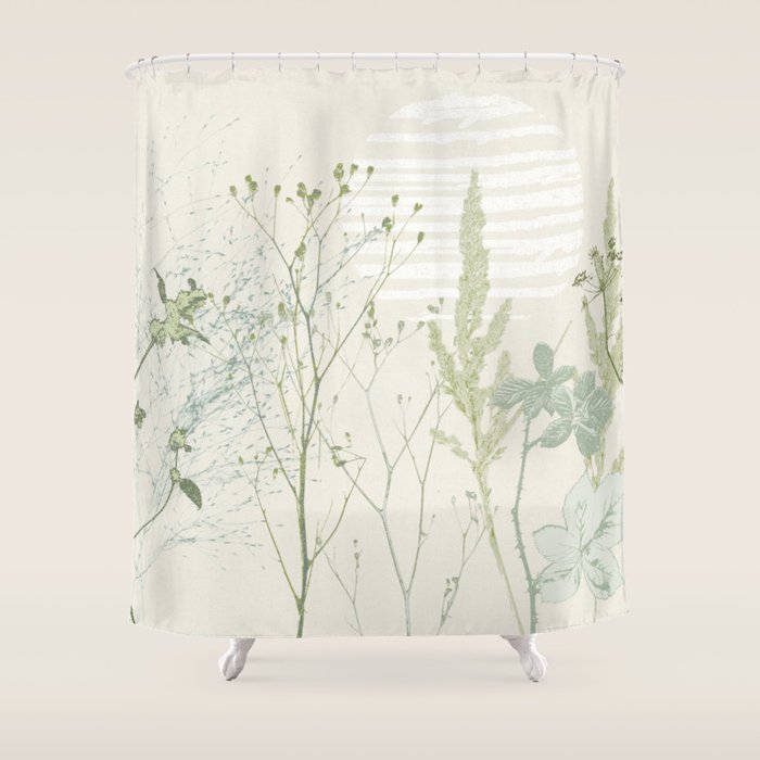 Wild Meadow Plant based calming atmosphere natural green Shower Curtain Gallery Image 1