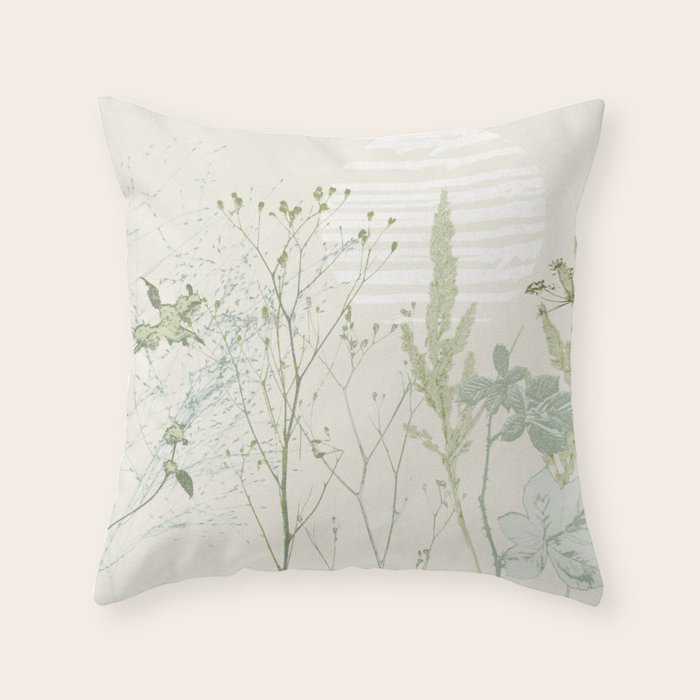 Wild Meadow Plant based calming atmosphere natural green Throw Pillow Gallery Image 6