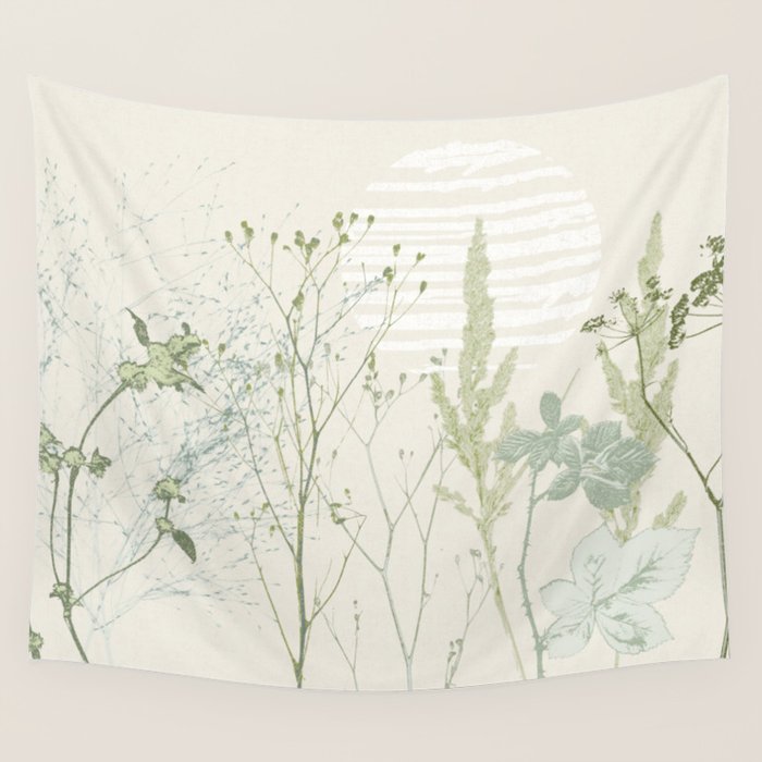 Wild Meadow Plant based calming atmosphere natural green Wall Tapestry Gallery Image 1