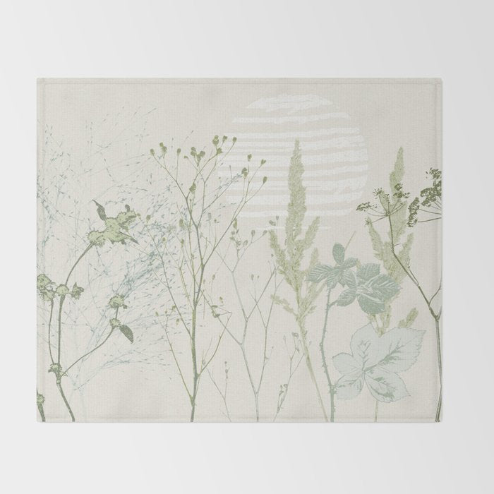Wild Meadow Plant based calming atmosphere natural green Throw Blanket Gallery Image 2